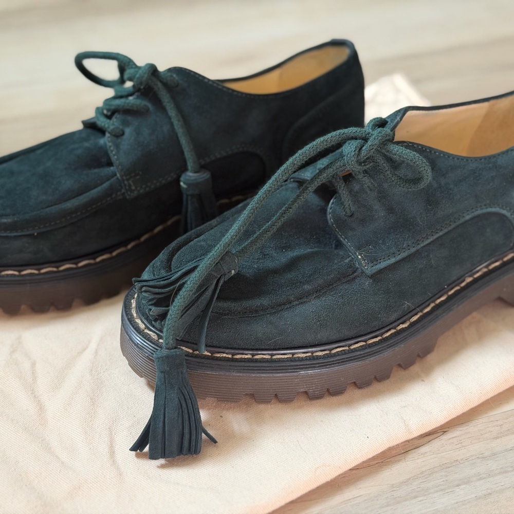 Cotélac Green Suede Lace-Up Platform Loafers – EU 39